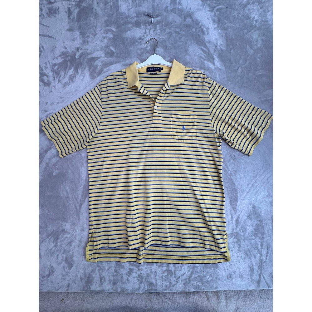 Polo Golf Ralph Lauren Mens Yellow Blue Stripe‎ Pima Cotton Polo Shirt Size L